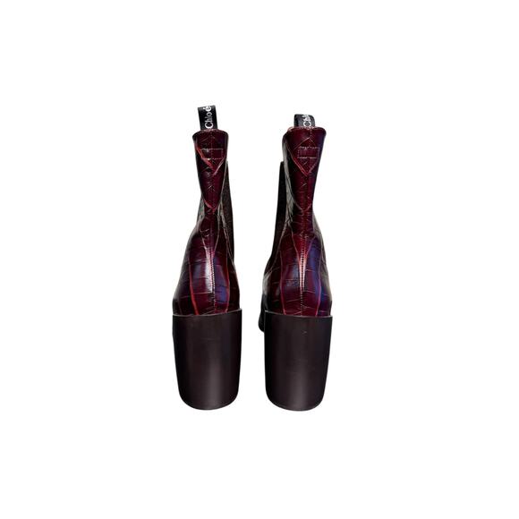 Chloe Wave Croc-Embossed Leather Chelsea Boots in Brown Size 40 - Picture 4 of 12